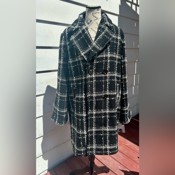 Sam Edelman Plaid Double Breasted Coat in Black/White Plaid•Size XL• NWT - Picture 2 of 8